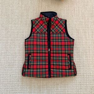 J. Crew red plaid puffer vest with velvet trim